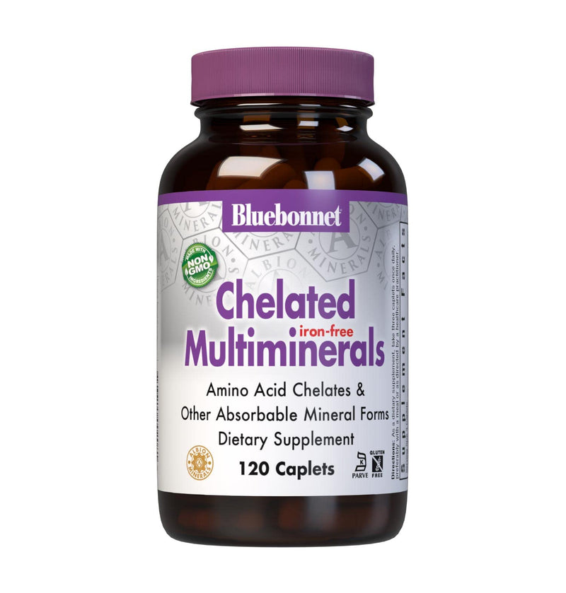 [Australia] - Bluebonnet Nutrition High Potency Chelated Multiminerals (Iron-Free), Albion Chelated Minerals, Soy-Free, Gluten-Free, Non-GMO, Kosher Certified, Dairy-Free, 120 Caplets, 40 Servings 