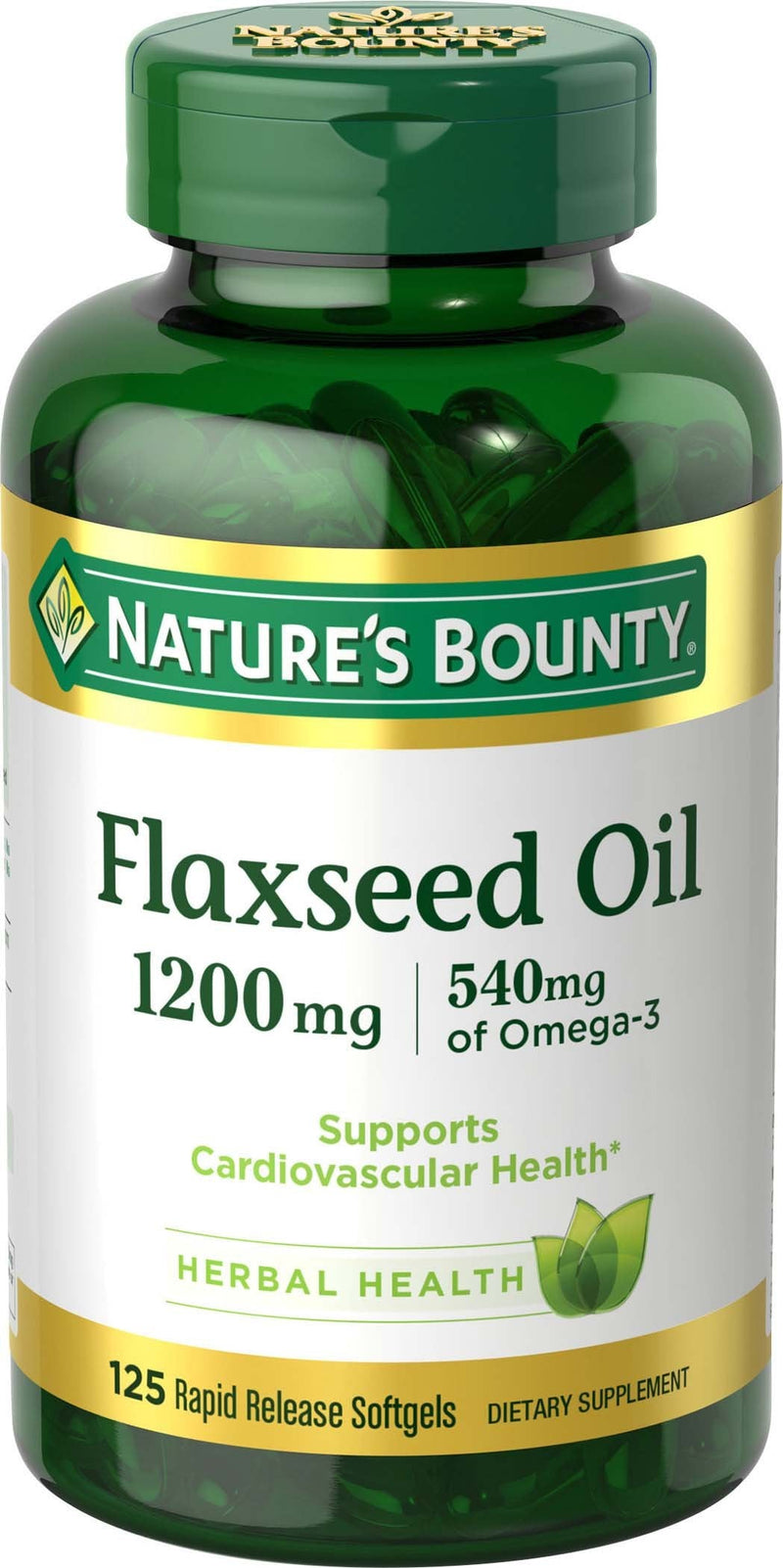 [Australia] - Nature's Bounty Flaxseed and Omega 3, Dietary Supplement, Supports Cardiovascular Health, 1200mg, Softgels, 125 Count (Pack of 1) 