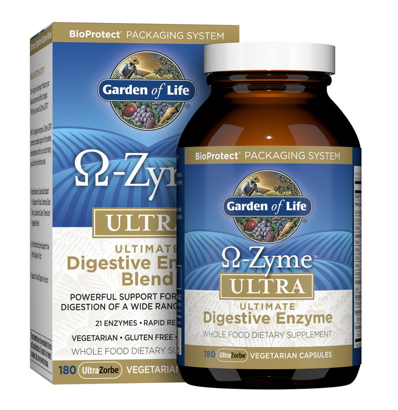 [Australia] - Garden of Life Vegetarian Digestive Supplement - Omega Zyme Ultra Enzyme Blend for Digestion, Bloating, Gas, and IBS, 180 Capsules 180 Count (Pack of 1) 