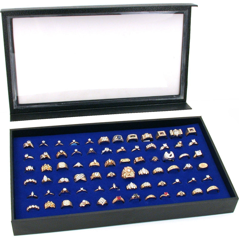 [Australia] - FindingKing 72 Ring Blue Jewelry Box Display Case Magnetic Lid New 