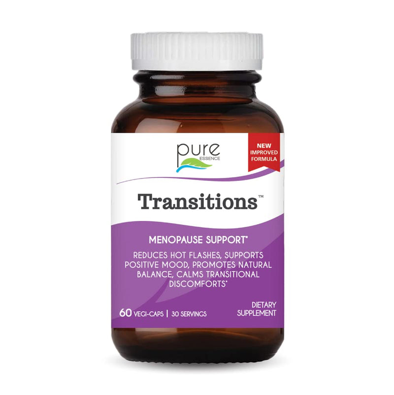 [Australia] - Pure Essence Labs Transitions - Vitamins for Women - Natural Menopause Relief Supplement - Promotes Hormone Balance, Reduces Hot Flashes, Mood Swings, Night Sweats (60 Capsules) 60 Count (Pack of 1) 