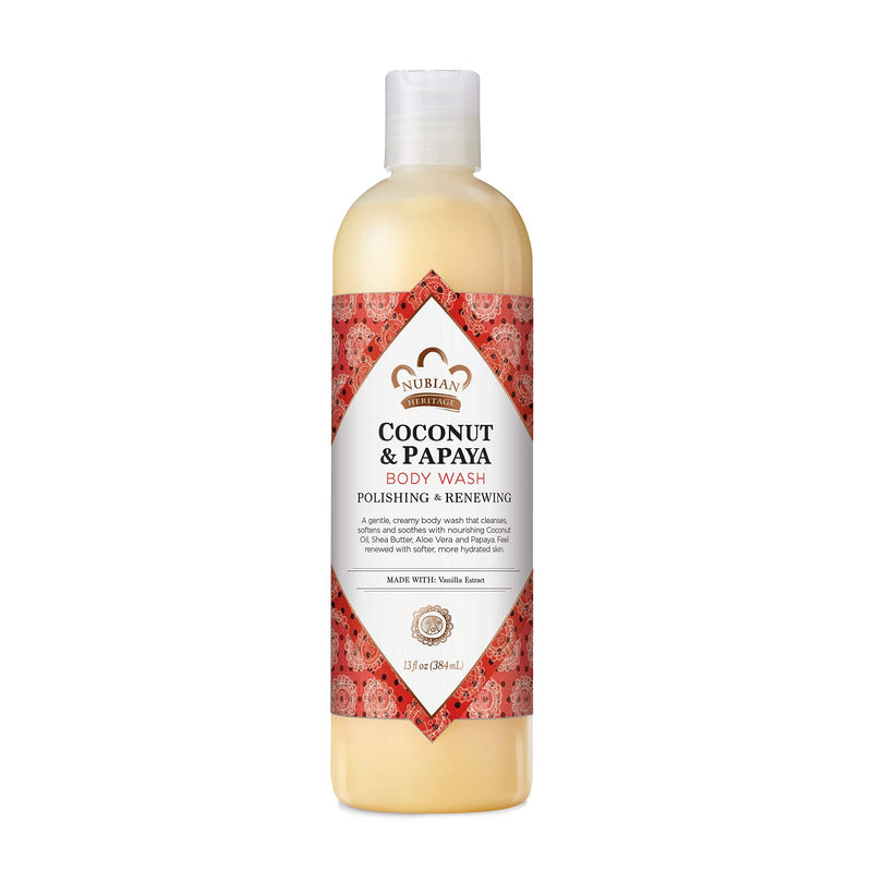 [Australia] - Nubian Heritage Coconut Papaya Body Wash Cleanser for Dry, Dull Skin Polish + Renew Hydrating Body Wash 13 fl oz 