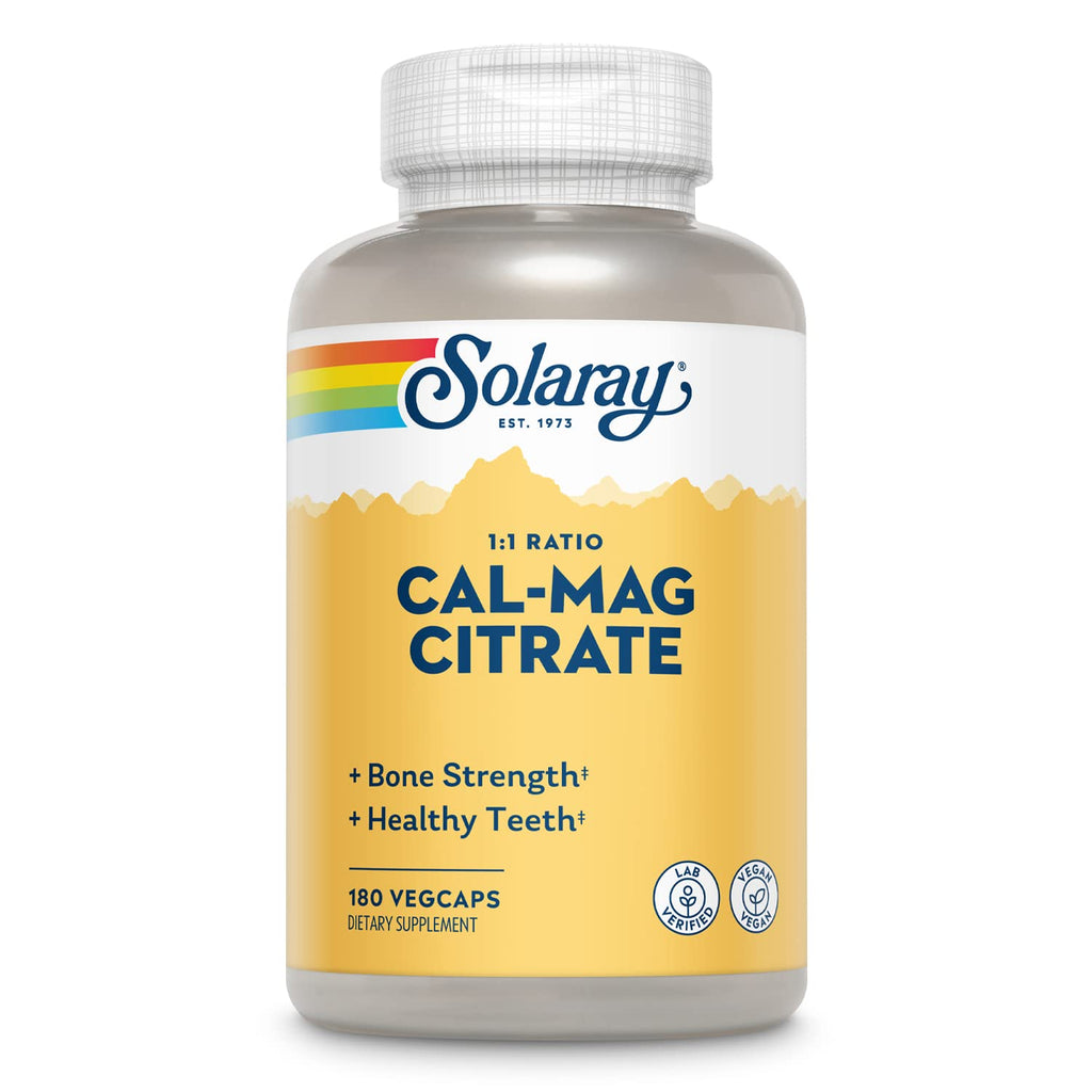 [Australia] - Solaray Calcium Magnesium Citrate 1:1 Ratio, Healthy Bones, Teeth, Muscle & Nervous System Support, 30 Serv, 180 VegCaps 
