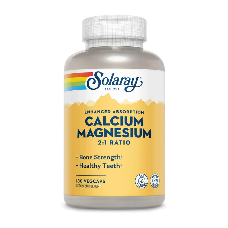 [Australia] - Solaray Enhanced Absorption Calcium Magnesium - 180 VegCaps - 2:1 Ratio - Supports Bone Strength & Healthy Teeth - Vegan 
