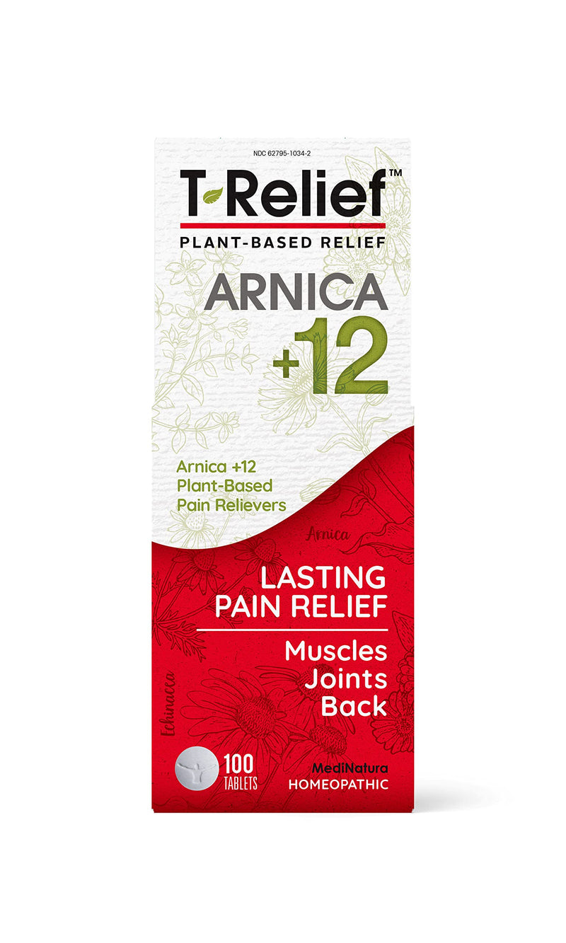 [Australia] - MediNatura T-Relief Pain Relief Arnica +12 Natural Pain Relieving Actives Help Reduce Back Pain, Joint Soreness, Muscle Aches & Stiffness for Women & Men - Fast-Acting Gluten-Free - 100 Tablets 100 Count (Pack of 1) 