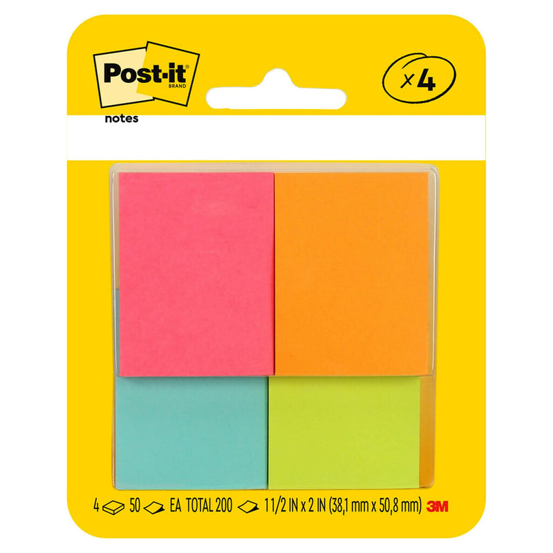 [Australia] - Post-it Mini Notes, 1.5x2 in, 4 Pads, America's #1 Favorite Sticky Notes, Cape Town Collection, Bright Colors (Magenta, Pink, Blue, Green), Clean Removal, Recyclable (653-8AF) 