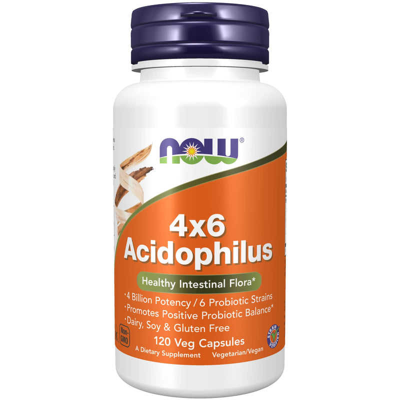 [Australia] - NOW Supplements, Acidophilus 4X6, 4 Billion Potency with 6 Probiotic Strains, Strain Verified, 120 Veg Capsules 