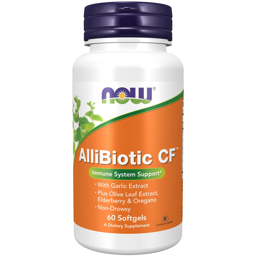 [Australia] - NOW Supplements, AlliBiotic CF™, with Garlic Extract, Olive Leaf Extract, Elderberry & Oregano, Non-Drowsy Formula, 60 Softgels 