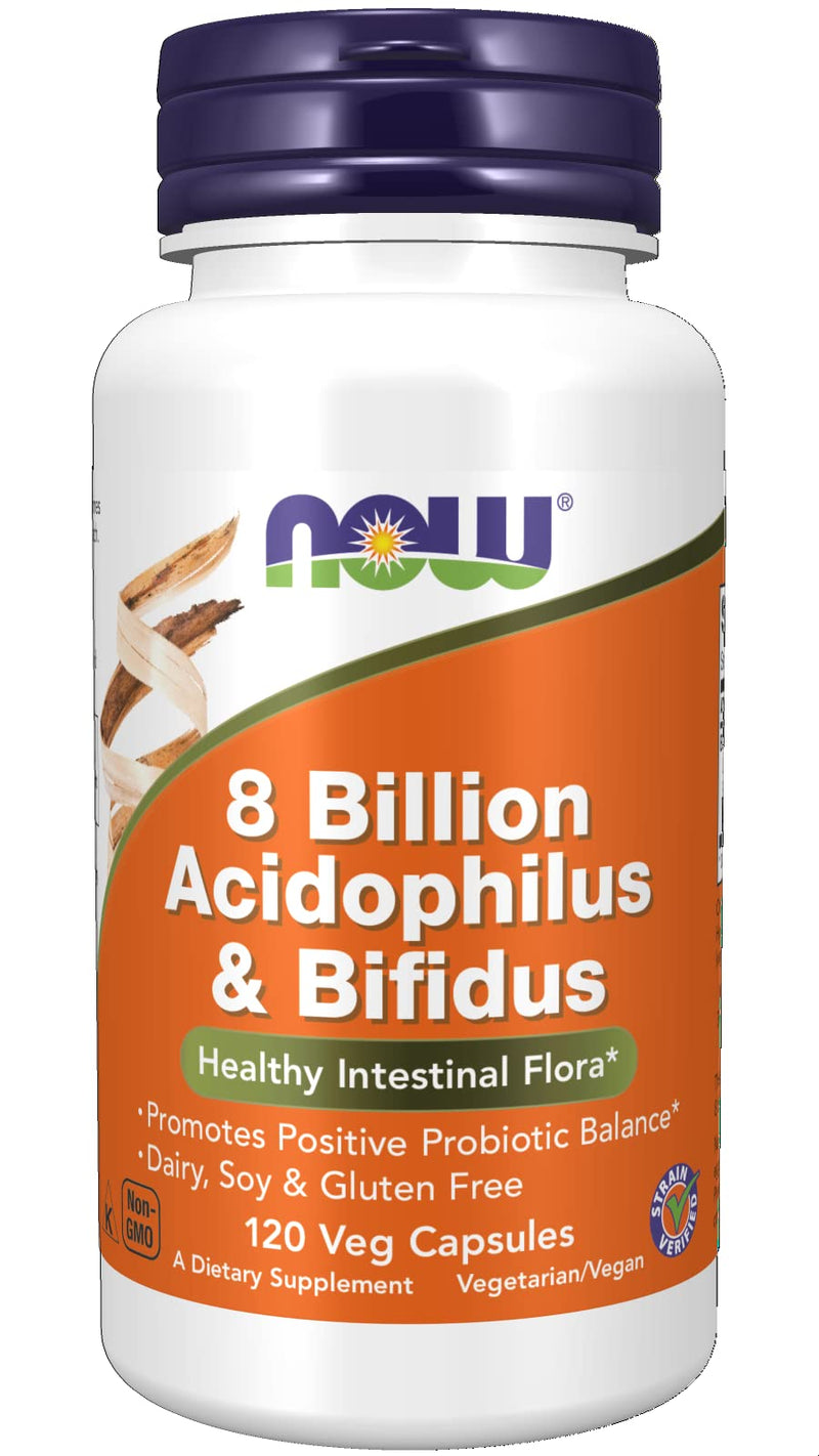 [Australia] - NOW Supplements, 8 Billion Acidophilus & Bifidus, Dairy, Soy and Gluten Free, Strain Verified, 120 Veg Capsules 