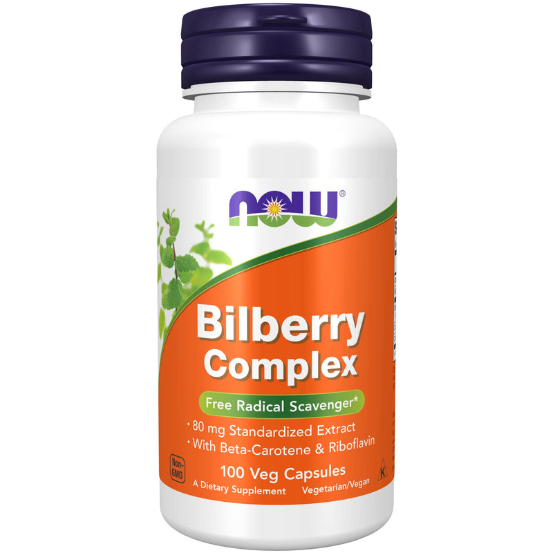 [Australia] - NOW Supplements, Bilberry (Vaccinium myrtillus)Complex 80 mg with Beta-Carotene & Riboflavin, 100 Veg Capsules 