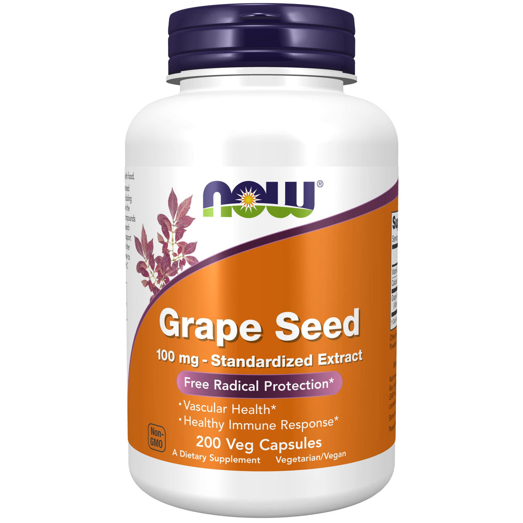 [Australia] - NOW Supplements, Grape Seed 100 mg - Standardized Extract, Highly Concentrated Extract with a Minimum of 90% Polyphenols, with Vitamin C, 200 Veg Capsules 200 Count (Pack of 1) 