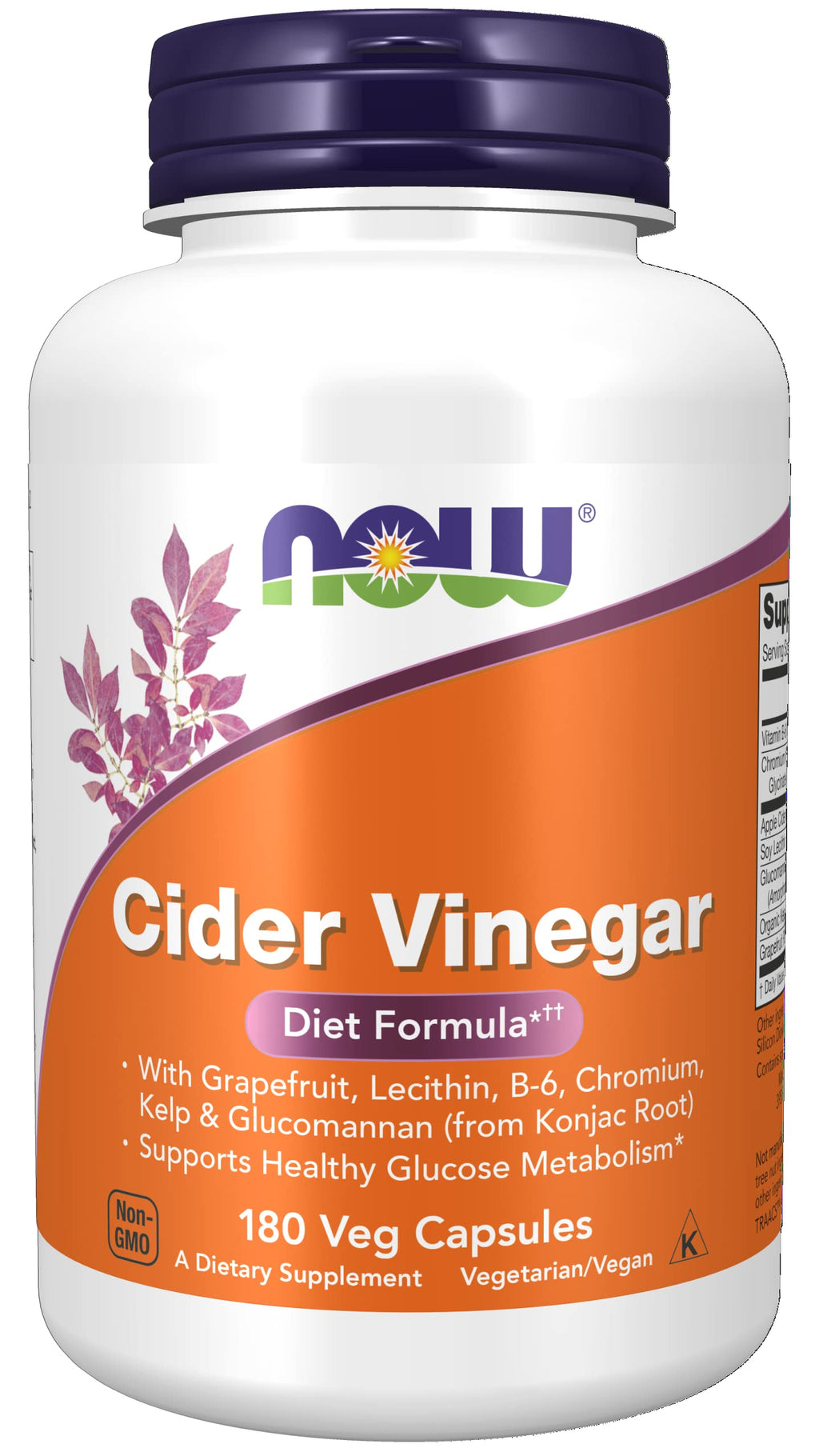 [Australia] - NOW Supplements, Cider Vinegar, with Grapefruit, Lecithin, B-6, Chromium, Kelp & Glucomannan (from Konjac Root), 180 Veg Capsules 