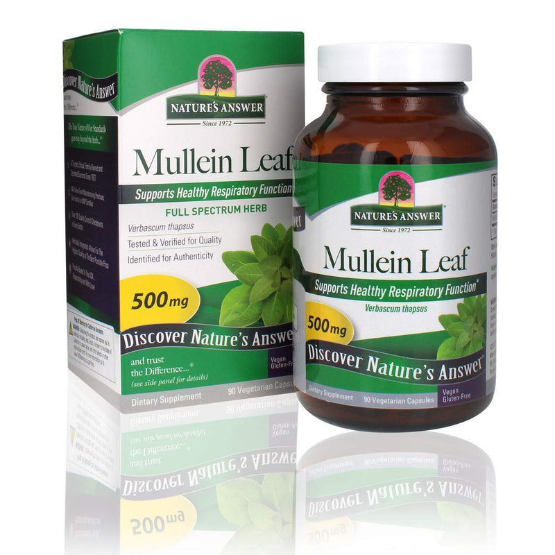 [Australia] - Nature's Answer Mullein Leaf Verbascum Thapsus 500mg | Herb Ideal for Immune and Inflammation | Full Spectrum Herb | Supports Healthy Respiratory Function | Gluten-Free, Vegetarian/Vegan 90 Capsules 