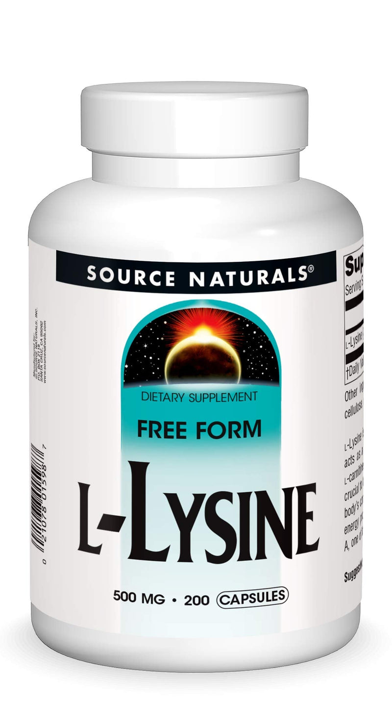 [Australia] - Source Naturals L-Lysine Free Form -Amino Acid Supplement Supports Energy Formation & Collagen - 200 Capsules 