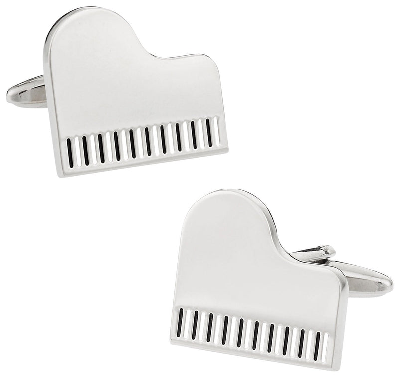 [Australia] - Cuff-Daddy Silver Grand Piano Cufflinks with Enamel Keys with Presentation Box 