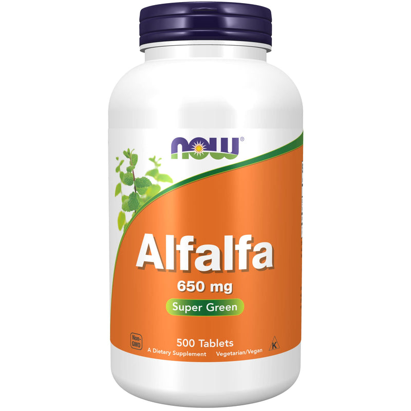 [Australia] - NOW Supplements, Alfalfa 650 mg source of Vitamin K, Green Superfoods, 500 Tablets 