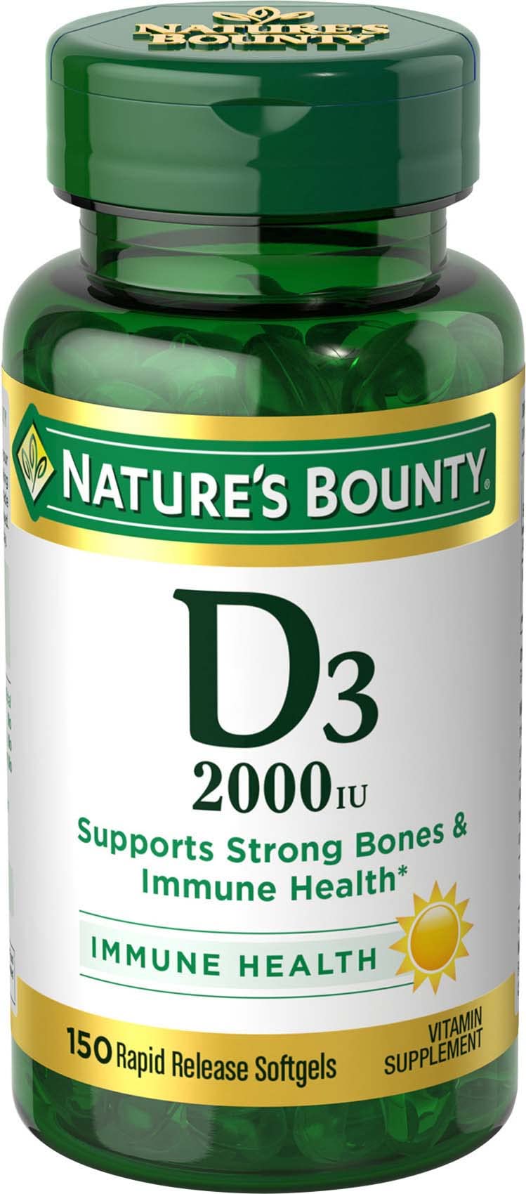 [Australia] - Vitamin D by Nature's Bounty, Supports Immune Health & Bone Health, 2000IU Vitamin D3, 150 Softgels 2000 IU 150 Count (Pack of 1) 