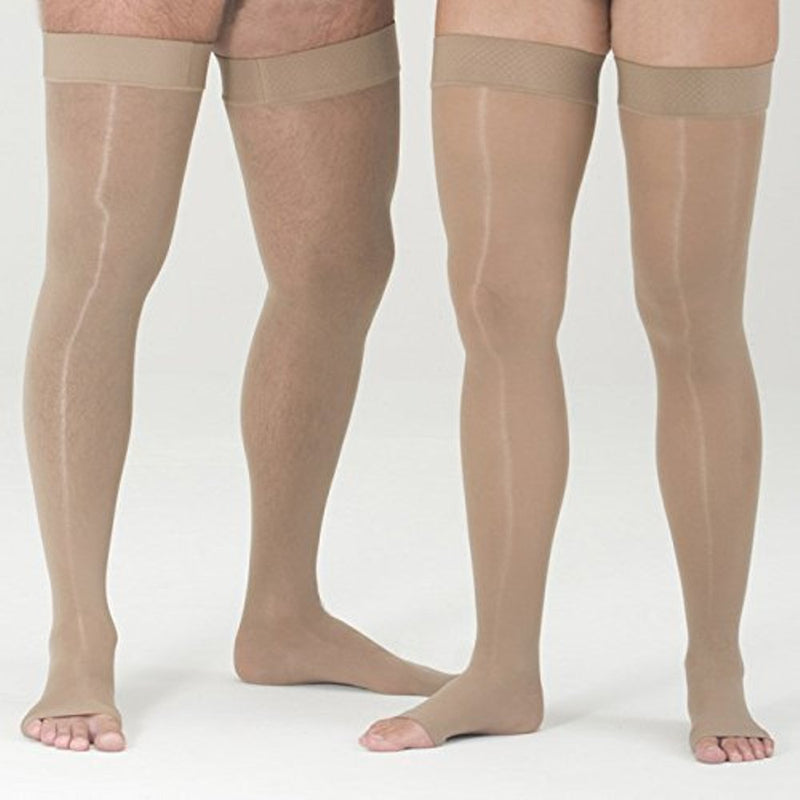 [Australia] - medi Assure, 30-40 mmHg, Thigh High Compression w/Silicone Top-Band, Open Toe Beige Large 