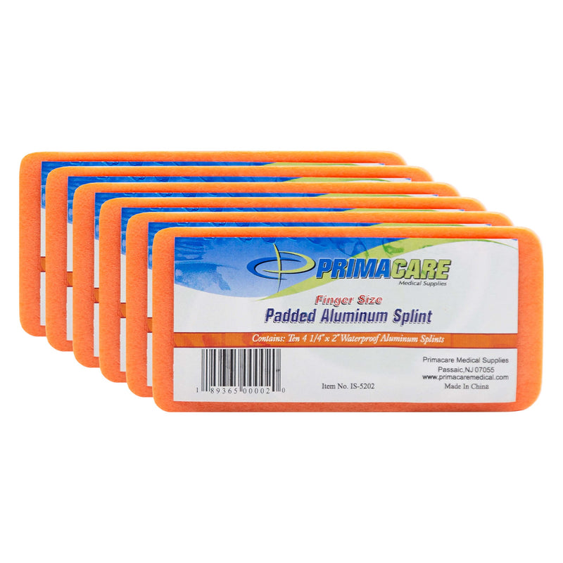 [Australia] - Primacare IS-5202 (Pack of 10) Padded Aluminum Finger Splints, Finger Brace for Pain Relief Sport Injuries, Basketball, Finger Buddy Wraps for Broken, Swollen Fingers or Dislocated Joint, 2", Orange 
