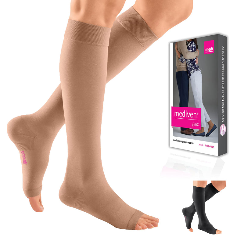 [Australia] - mediven Plus for Men & Women, 20-30 mmHg, Calf High Compression Stocking, Open Toe Beige 2 Petite 