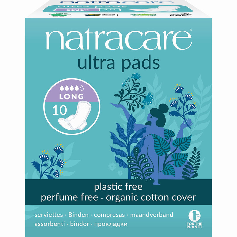 [Australia] - Natracare Slim Fitting Ultra Pads with Wings, Long, Made with Certified Organic Cotton, Ecologically Certified Cellulose Pulp and Plant Starch (1 Pack, 10 Pads Total) 