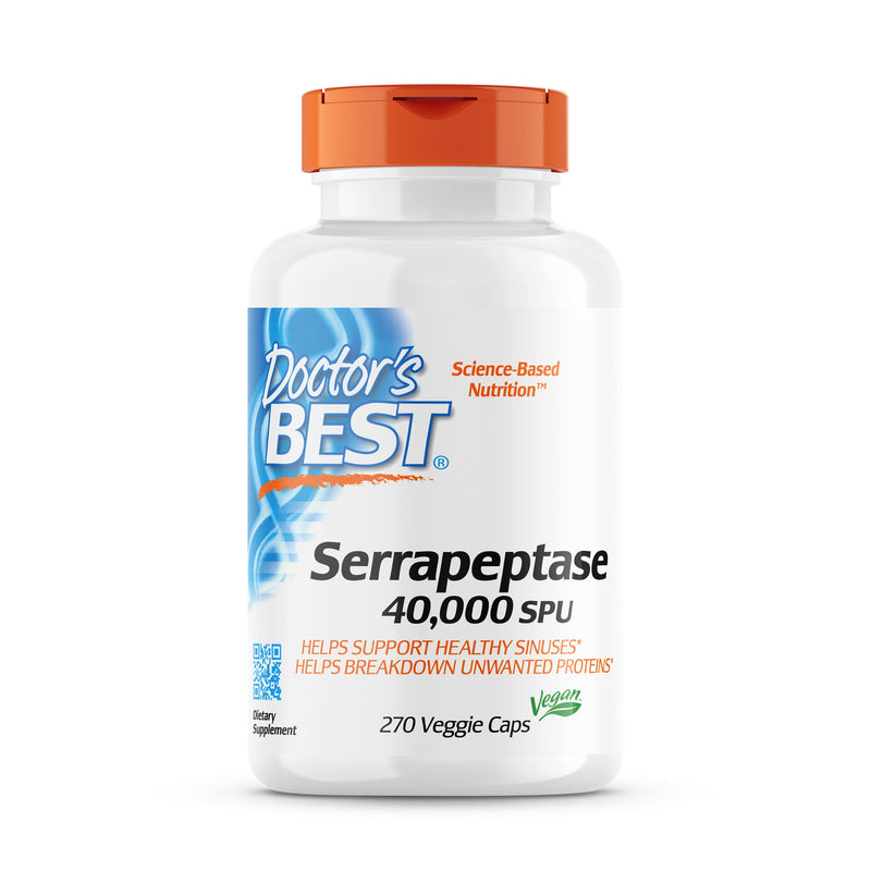 [Australia] - Doctor's Best Serrapeptase, Non-GMO, Gluten Free, Vegan, Supports Healthy Sinuses, 40,000 SPU, 270 Count (Pack of 1) 