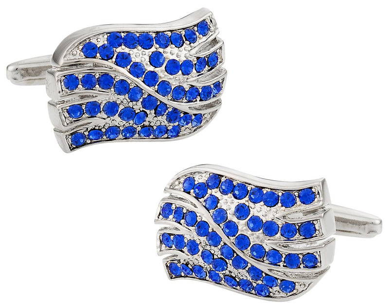 [Australia] - Cuff-Daddy Sapphire Blue Crystal Wave Cufflinks with Presentation Box 