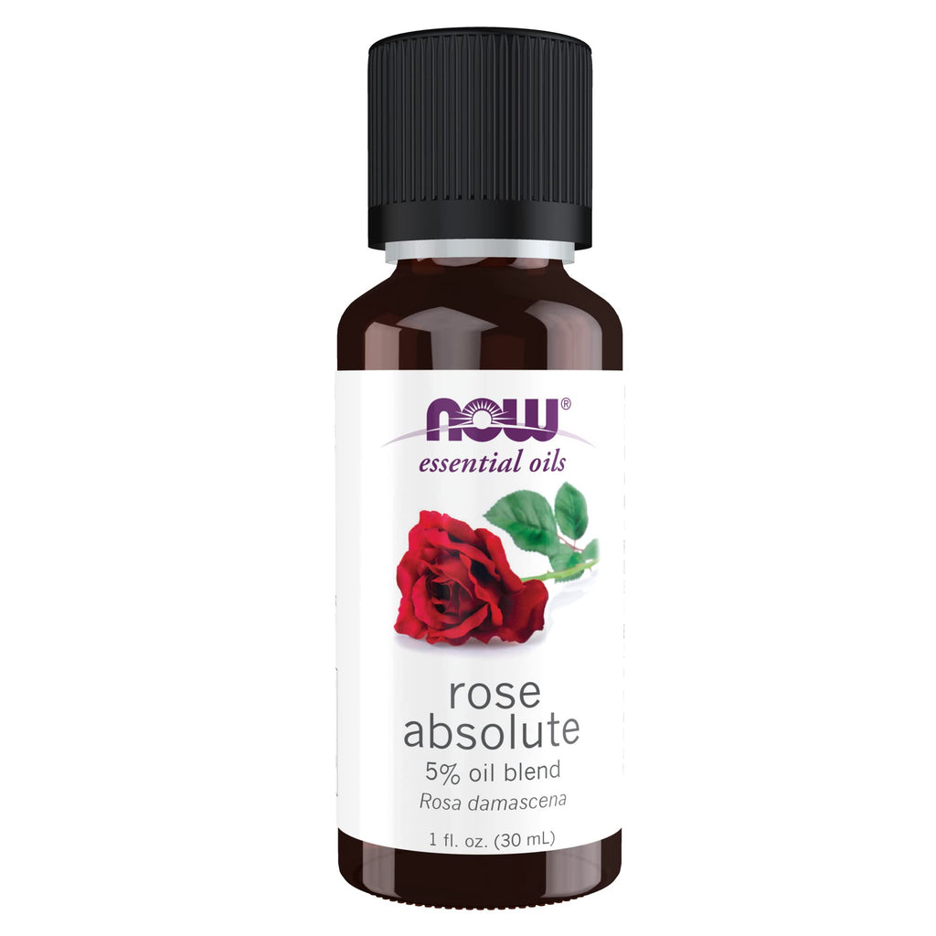 [Australia] - NOW Essential Oils, Rose Absolute, 5% Blend of Pure Rose Absolute Oil in Pure Jojoba Oil, Romantic Aromatherapy Scent, Vegan, Child Resistant Cap, 1-Ounce 
