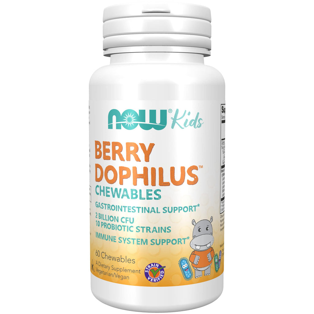 [Australia] - NOW Supplements, BerryDophilus™ with 2 Billion, 10 Probiotic Strains, Xylitol Sweetened, Strain Verified, 60 Chewables, packaging may vary 