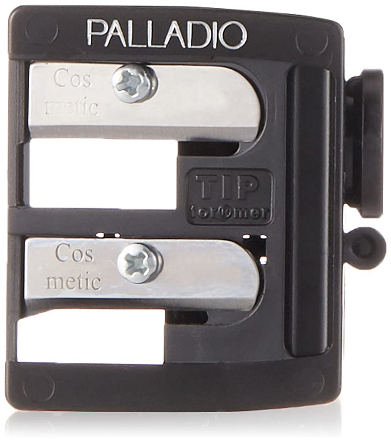 [Australia] - Palladio Double Barrel 3 in 1 Cosmetic Pencil Sharpener with Cover, Stainless Steel Blade, Size Adjuster, Essential for Small and Extra Large Lip Liner, Eyeliner, Brow Pencils 