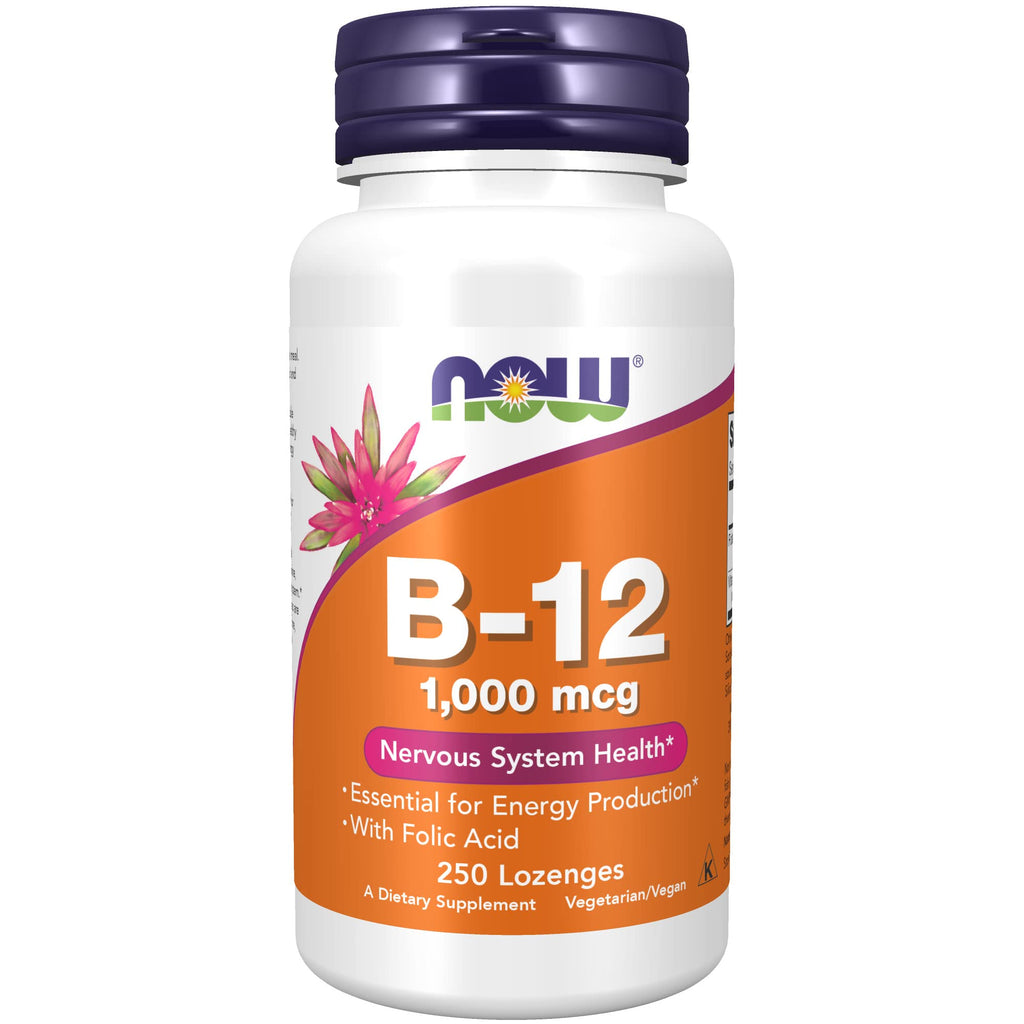 [Australia] - NOW Supplements, Vitamin B-12 1,000 mcg with Folic Acid, Nervous System Health*, 250 Chewable Lozenges 250 Count (Pack of 1) 