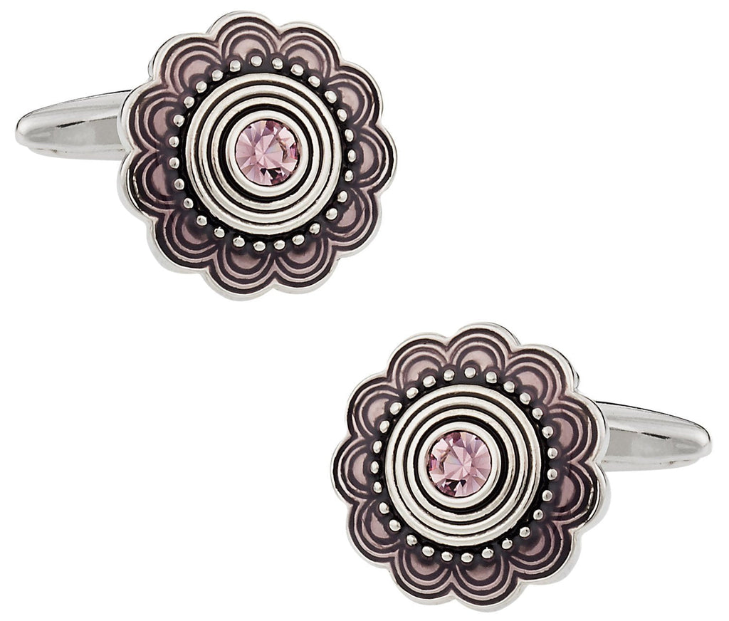 [Australia] - Cuff-Daddy Art Deco Style Silver Cufflinks with Pink Crystal with Presentation Box 