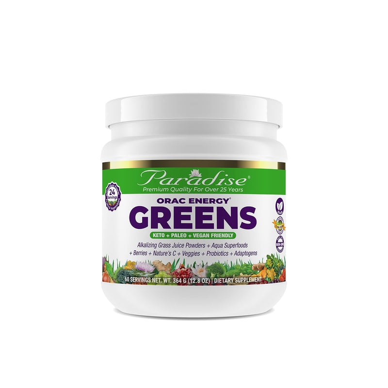 [Australia] - Paradise ORAC Energy Greens | Organic Alkalizing Grass Juice Powder Extracts | Organic Veggies and Berries, Adaptogens & Probiotics | Keto + Paleo + Vegan Friendly Green Superfoods |12.8 Ounces, 60 Servings 60 Servings (Pack of 1) 