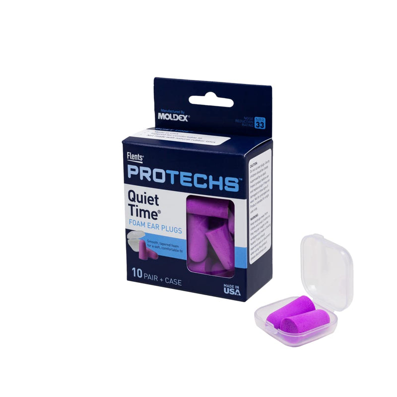 [Australia] - Flents Foam Ear Plugs, 10 Pair with Case for Sleeping, Snoring, Loud Noise, Traveling, Concerts, Construction, & Studying, NRR 33, Purple, Made in the USA 10 Count (Pack of 1) 