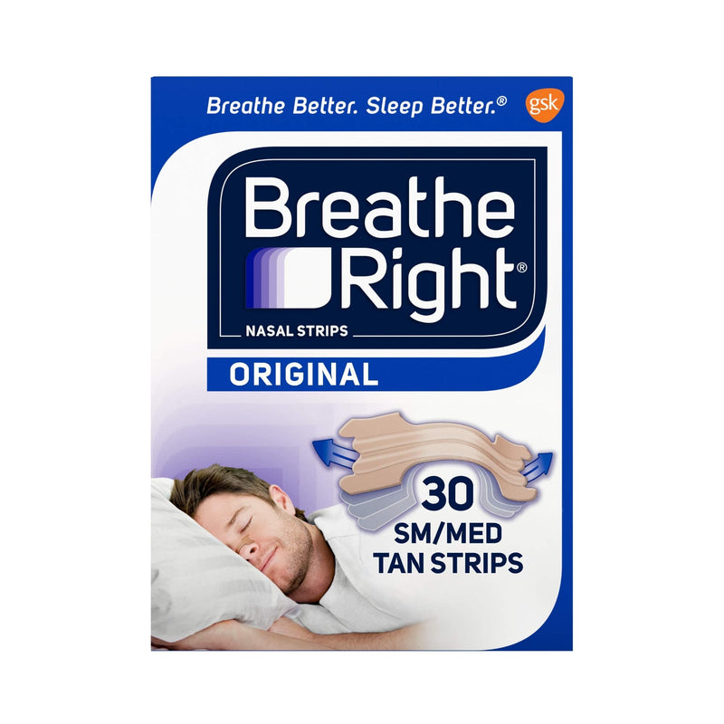 [Australia] - Breathe Right Original Tan Small/Medium Drug-Free Nasal Strips for Nasal Congestion Relief 30 Count (Pack of 2) 