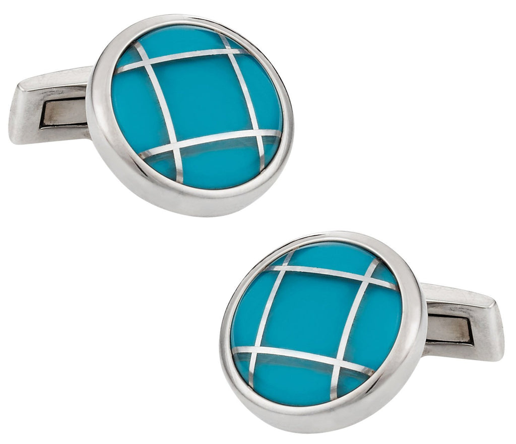 [Australia] - Cuff-Daddy Aqua Blue Glass Stainless Steel Cufflinks with Presentation Box 