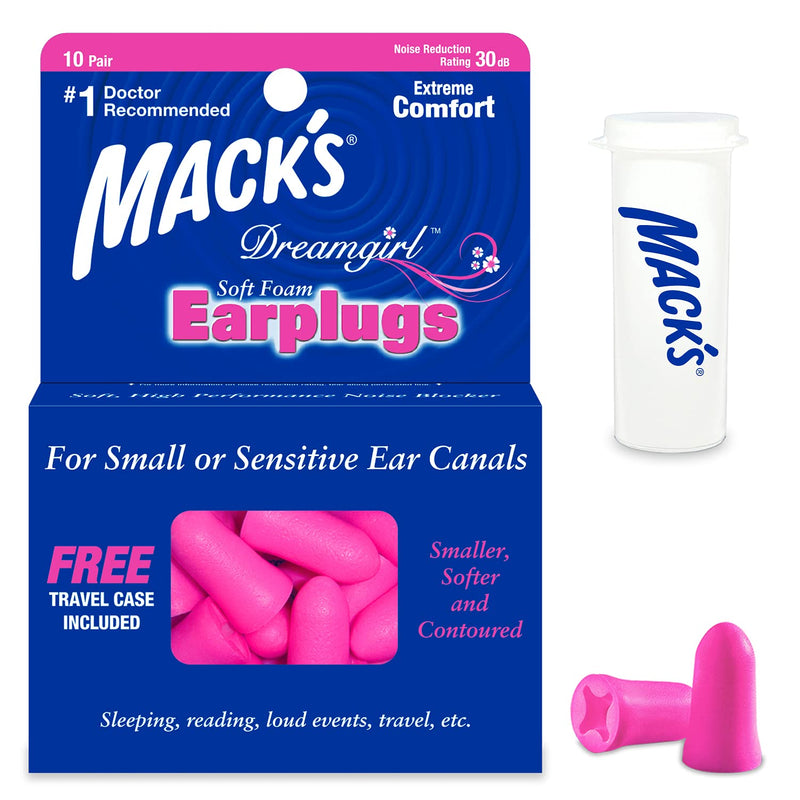 [Australia] - Mack's Dreamgirl Soft Foam Earplugs, 10 Pair, Pink - Small Ear Plugs for Sleeping, Snoring, Studying, Loud Events, Traveling & Concerts 