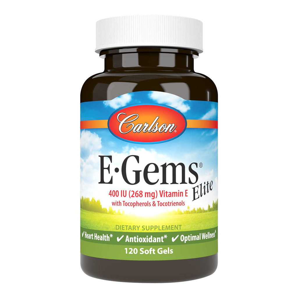 [Australia] - Carlson - E-Gems Elite, 400 IU (268 mg) Vitamin E with Tocopherols & Tocotrienols, Natural-Source, Vitamin E Capsules, Heart Health & Optimal Wellness, Antioxidant, Vitamin E Supplement, 120 Softgels 