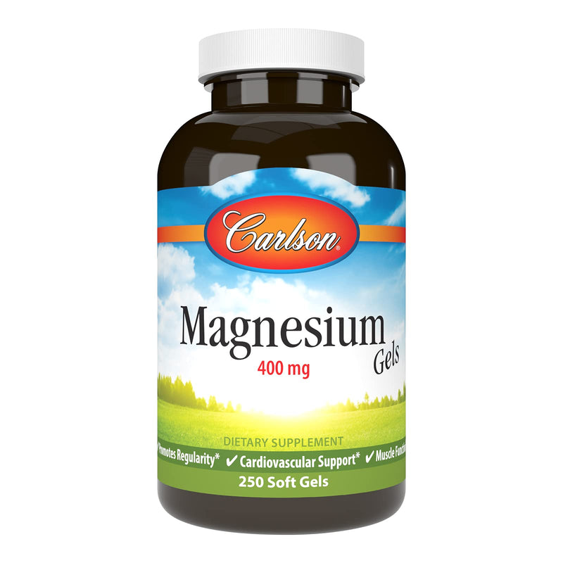 [Australia] - Carlson - Magnesium Gels, 400 mg of Magnesium per Softgel, Heart & Muscle Support, Magnesium Gel Caps, Bowel Function, Magnesium Supplement, 250 Softgels 250 Count (Pack of 1) 