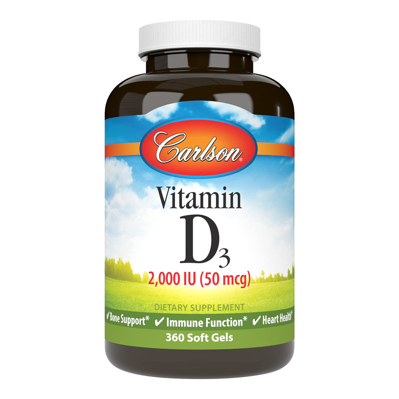 [Australia] - Carlson - Vitamin D3, 2000 IU (50 mcg), Bone & Immune Health, Vitamin D Supplements, Cholecalciferol Supplement, Gluten Free Vitamin D Capsules, 360 Softgels 360 Count (Pack of 1) 