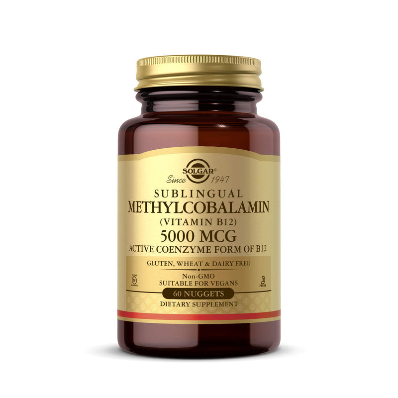 [Australia] - Solgar Methylcobalamin (Vitamin B12) 5000 mcg, 60 Nuggets - Supports Energy Metabolism - Body-Ready, Active Form of B12 - Vitamin B - Non GMO, Vegan, Gluten, Dairy Free, Kosher - 60 Servings 