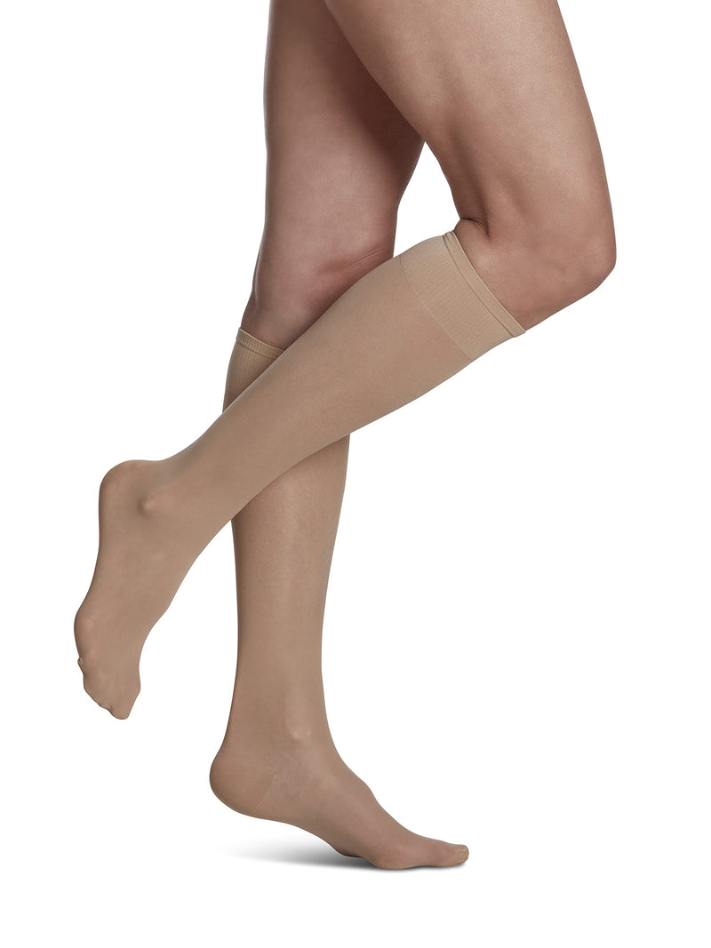 [Australia] - SIGVARIS Women's Sheer Fashion 120 Closed Toe Calf Compression Hose 15-20mmHg 10 - 12 Natural Beige 