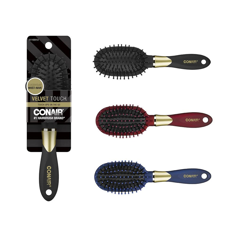 [Australia] - Conair Velvet Touch Mid-Size Cushion Hair Brush with Nylon Bristles and Soft-Touch Handle for On-the-Go Touch-Ups (Colors and Packaging Vary), 1 Count 