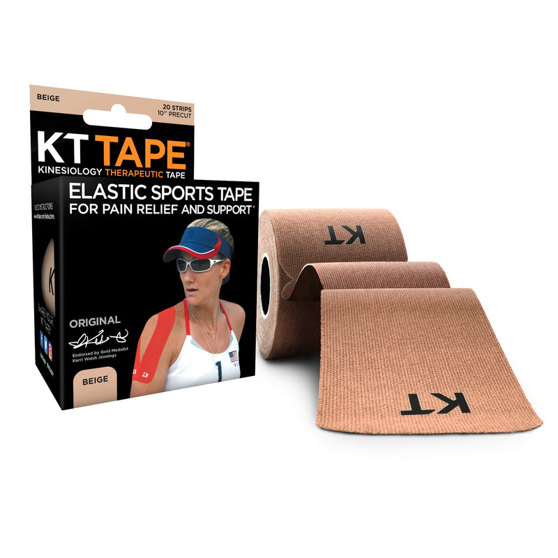 [Australia] - KT Tape Original Cotton Elastic Kinesiology Therapeutic Athletic Tape, 20 Pack, 10” Cut Strips Beige - Precut 