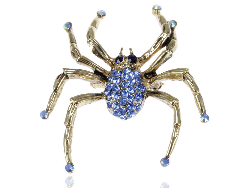 [Australia] - Alilang Antique Golden Tone Sapphire Blue Colored Rhinestones Spider Bug Brooch Pin 