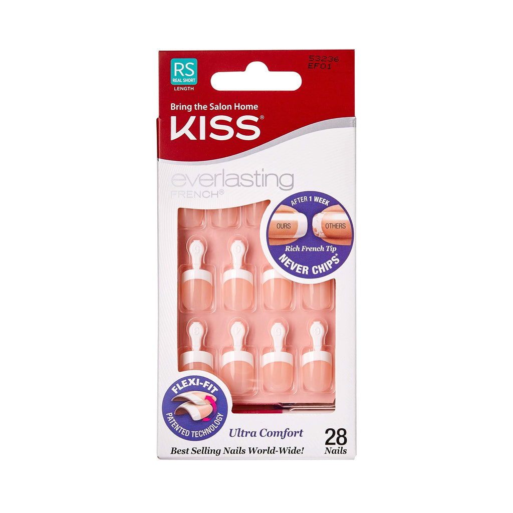 [Australia] - Kiss Everlasting French Nail Manicure, Chip-Free with Flexi-Fit Technology, Real Short, "Endless", Nail Kit with Pink Nail Glue (Net Wt. 2 g / 0.07oz.), Mini File, Manicure Stick, and 28 Fake Nails 