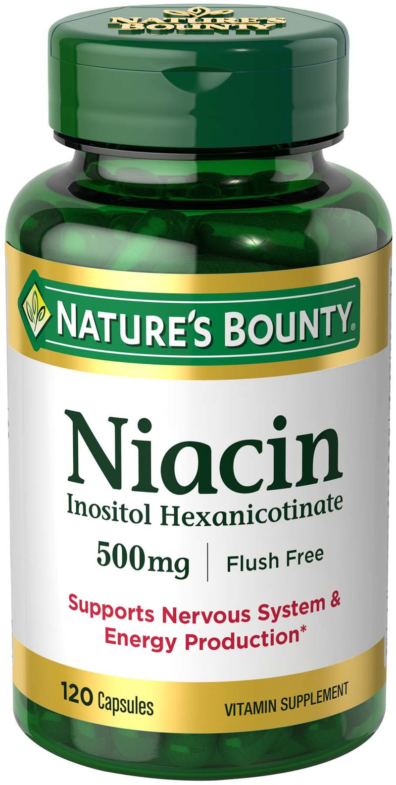 [Australia] - Nature’s Bounty Niacin 500mg Flush Free, Cellular Energy Support, Supports Nervous System Health, 120 Capsules 