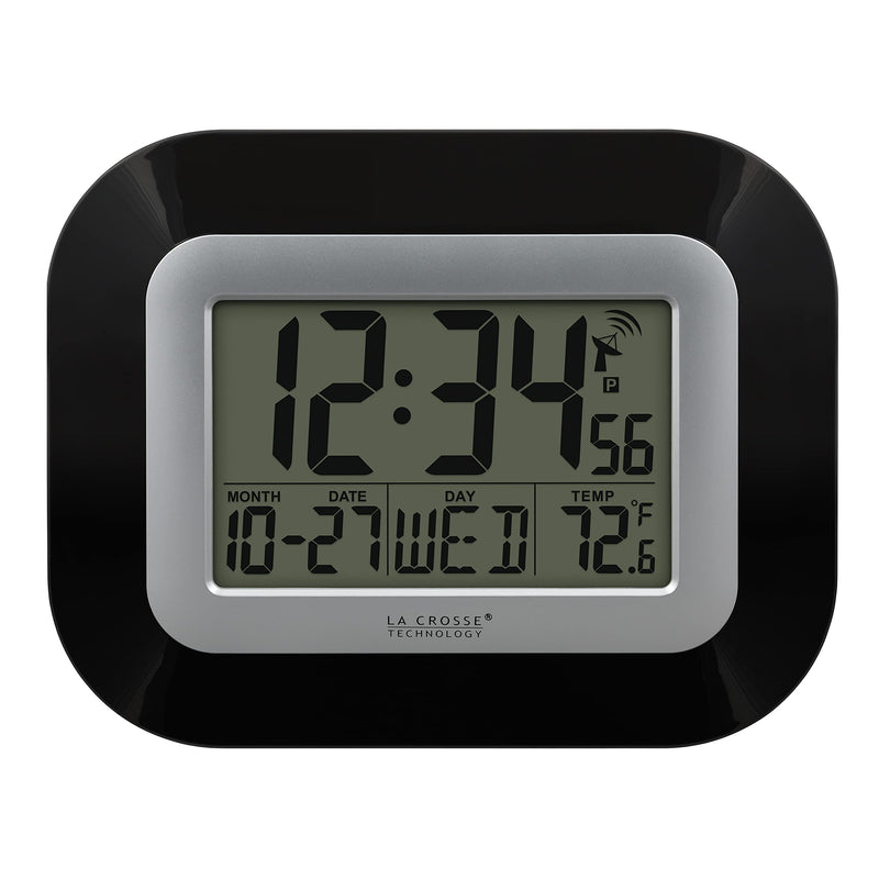[Australia] - La Crosse Technology WT-8005U-B-INT WT-8005U-B Atomic Digital Wall Clock with Indoor Temperature, Black, 8.95 