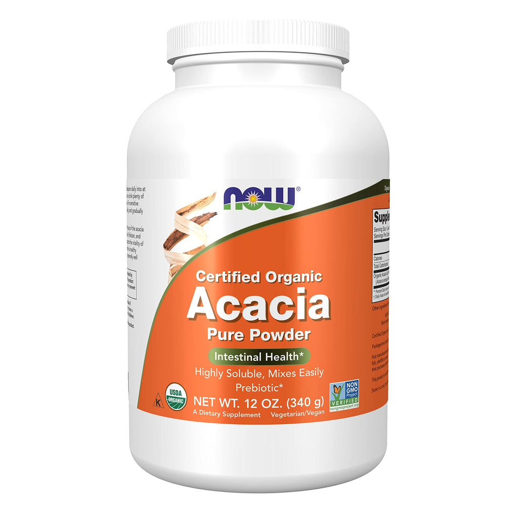 [Australia] - NOW Supplements, Acacia Pure Powder, Certified Organic, Highly Soluble, Mixes Easily, Intestinal Health*, 12-Ounce 12 Ounce (Pack of 1) 