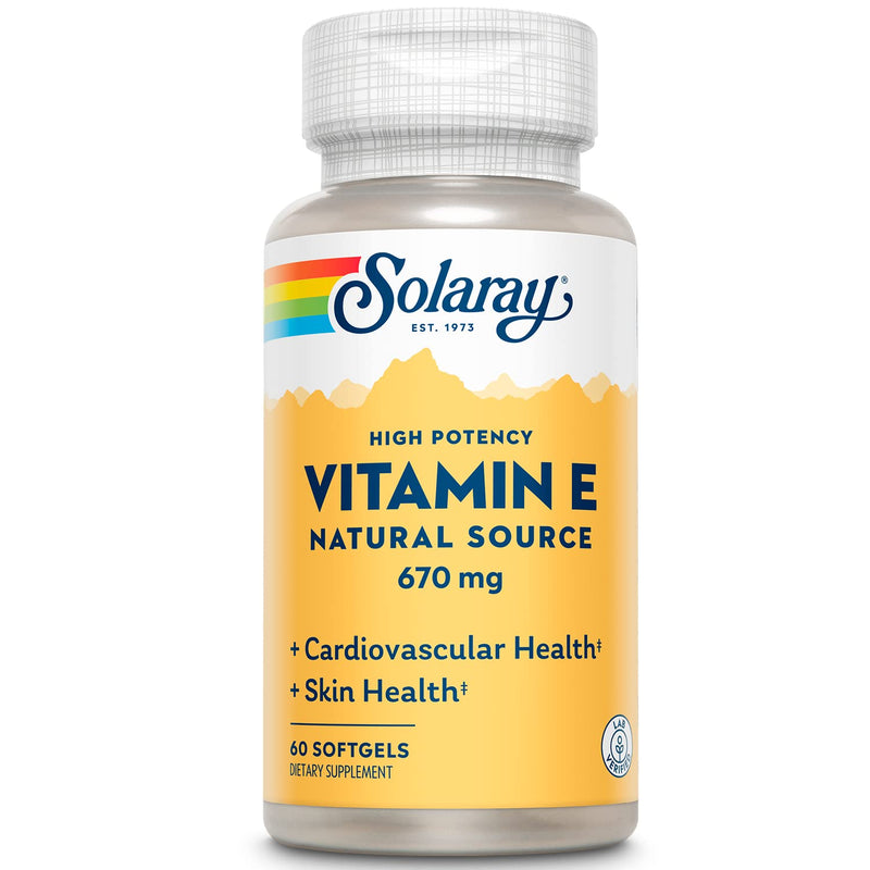 [Australia] - Solaray Vitamin E, d-Alpha Tocopherol 1000IU | for Healthy Cardiac Function, Antioxidant Activity & Skin Health Support | Lab Verified | 60 Softgels 